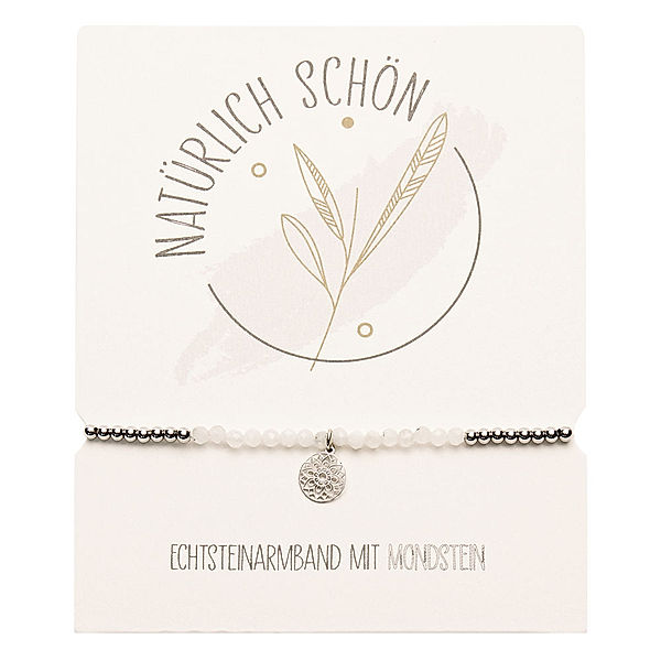 Echtstein-Kugelarmband - Natürlich schön - Mondstein - Edelstahl - Mandala des Glücks