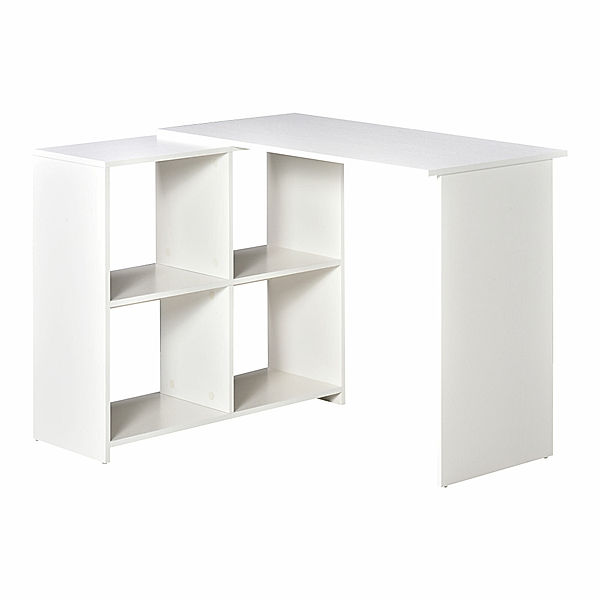Eckschreibtisch Schreibtischtisch mit Regal (Farbe: weiß)