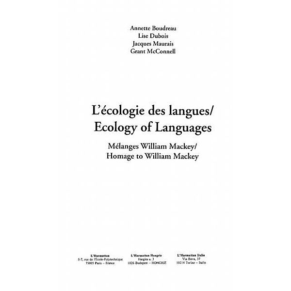 ECOLOGIE DES LANGUES - ECOLOGYOF LANGUAGES / Hors-collection, Collectif