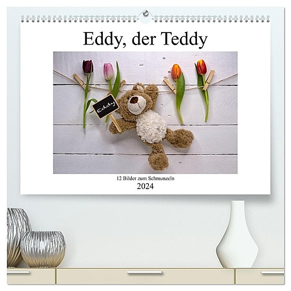 Eddy, der Teddy - 12 Bilder zum Schmunzeln (hochwertiger Premium Wandkalender 2024 DIN A2 quer), Kunstdruck in Hochglanz, Immephotography