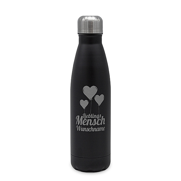 Edelstahl-Trinkflasche mit Namen, 500 ml, schwarz (Motiv: Lieblingsmensch)