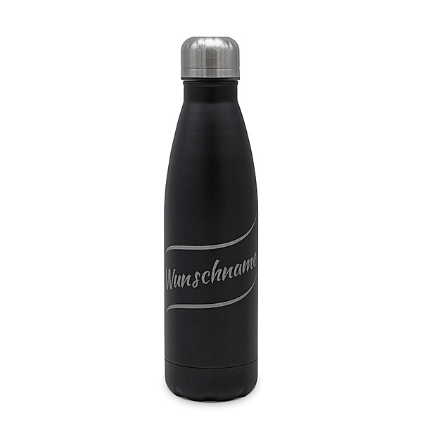 Edelstahl-Trinkflasche mit Namen, 500 ml, schwarz (Motiv: Namen-Welle 1 Zeile)