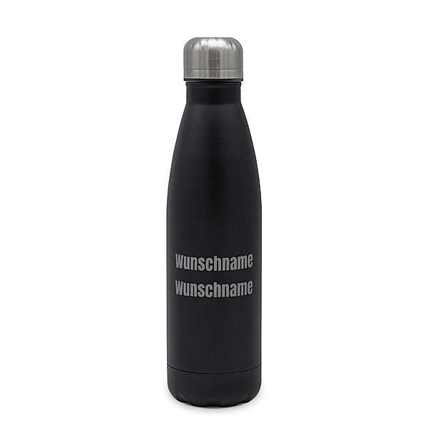 Edelstahl-Trinkflasche mit Namen, 500 ml, schwarz (Motiv: 2 Textzeilen)