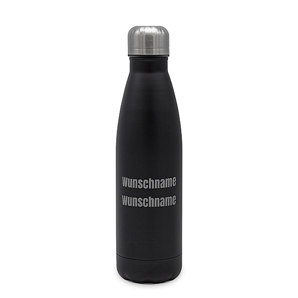 Edelstahl-Trinkflasche mit Namen, 500 ml, schwarz (Motiv: 2 Textzeilen)