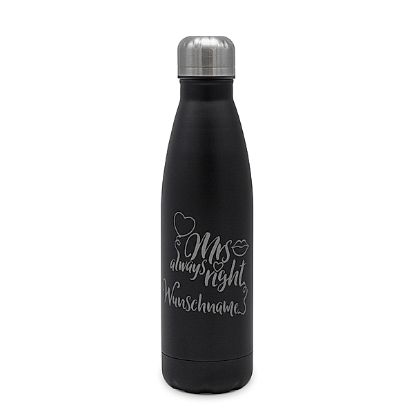 Edelstahl-Trinkflasche mit Namen, 500 ml, schwarz (Motiv: Mrs. Always Right)