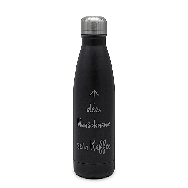 Edelstahl-Trinkflasche mit Namen, 500 ml, schwarz (Motiv: Dem … sein Kaffee)