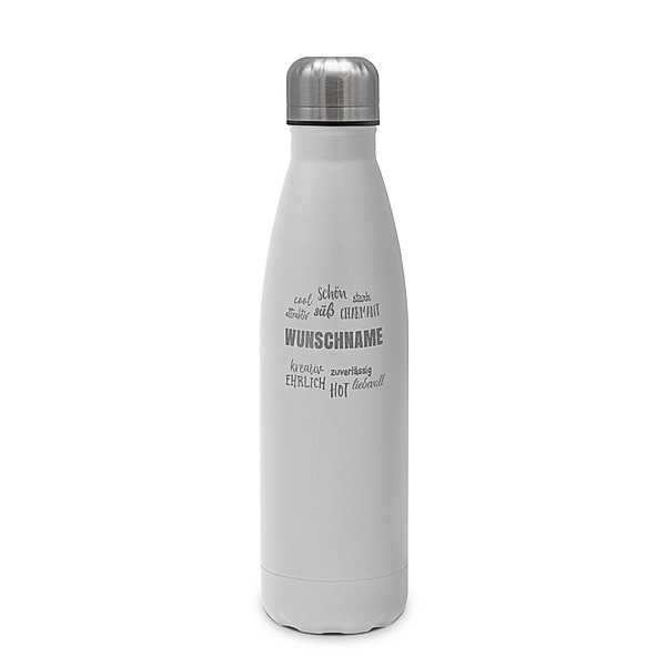 Edelstahl-Trinkflasche mit Namen, 500 ml, weiß (Motiv: Pos. Eigenschaften)