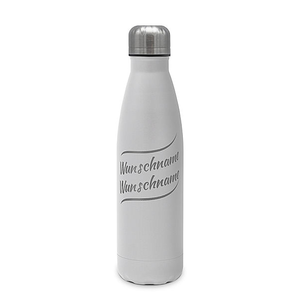 Edelstahl-Trinkflasche mit Namen, 500 ml, weiß (Motiv: Namen-Welle 2 Zeilen)