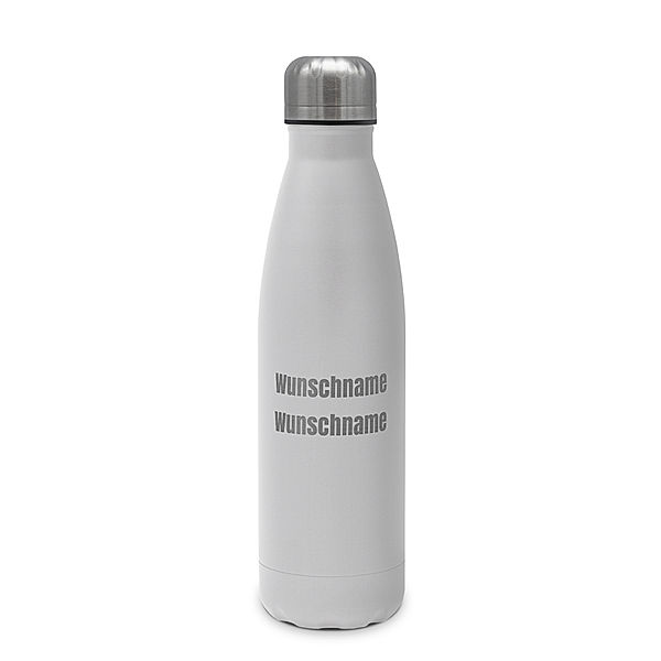 Edelstahl-Trinkflasche mit Namen, 500 ml, weiß (Motiv: 2 Textzeilen)