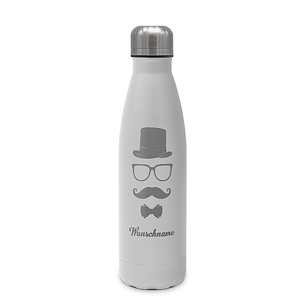 Edelstahl-Trinkflasche mit Namen, 500 ml, weiss (Motiv: Hipster)