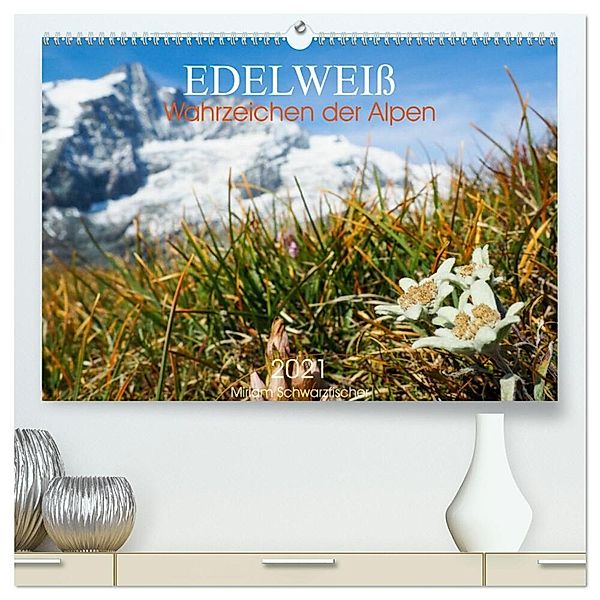 Edelweiss - Wahrzeichen der Alpen (hochwertiger Premium Wandkalender 2024 DIN A2 quer), Kunstdruck in Hochglanz, Miriam Schwatzfischer