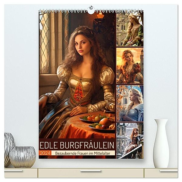 Edle Burgfräulein (hochwertiger Premium Wandkalender 2024 DIN A2 hoch), Kunstdruck in Hochglanz, Sabine Löwer