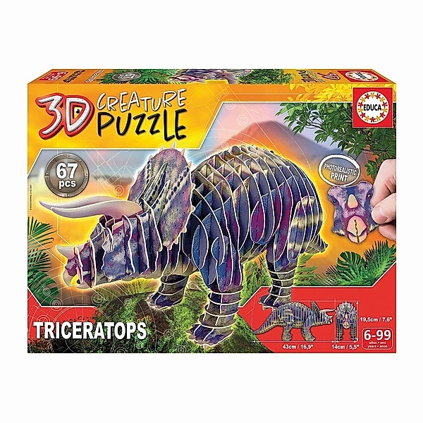 Carletto Deutschland, Educa EDUCA - 3D Triceratops 67 Teile Puzzle