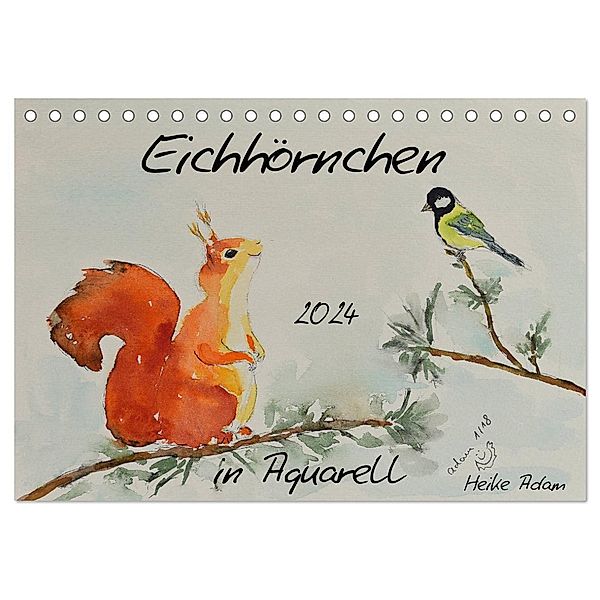 Eichhörnchen in Aquarell (Tischkalender 2024 DIN A5 quer), CALVENDO Monatskalender, Heike Adam