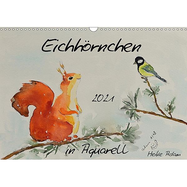 Eichhörnchen in Aquarell (Wandkalender 2021 DIN A3 quer), Heike Adam