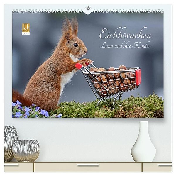 Eichhörnchen Luna und ihre Kinder (hochwertiger Premium Wandkalender 2024 DIN A2 quer), Kunstdruck in Hochglanz, Tine Meier