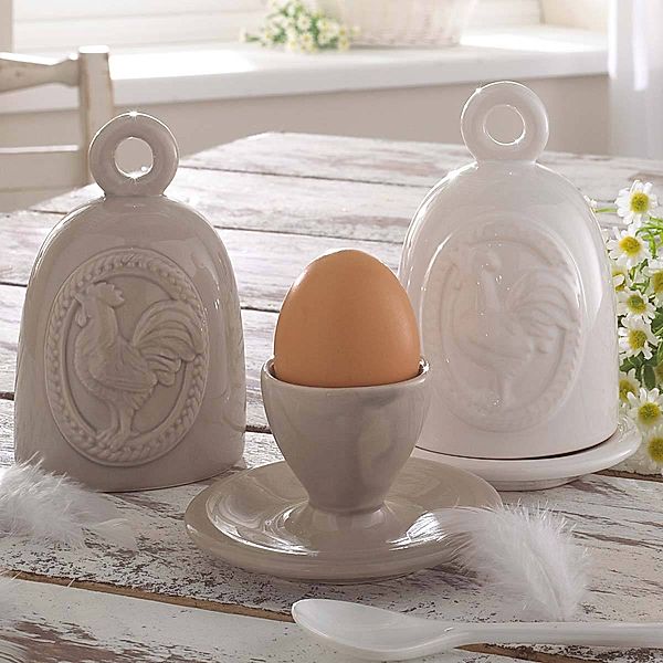 Eierbecher mit Haube Hahn, 2-teilig, Farbe: weiß