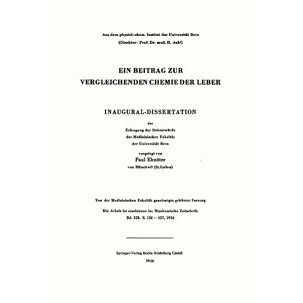 Ein Beitrag zur vergleichenden Chemie der Leber, Paul Ebnöter