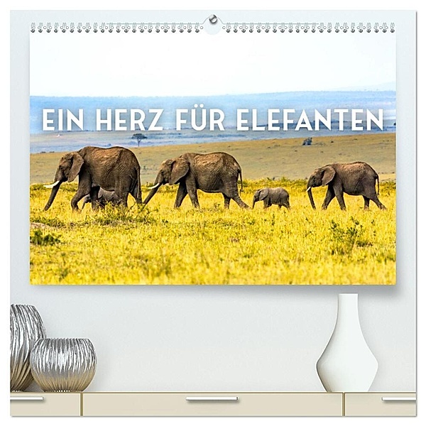 Ein Herz für Elefanten (hochwertiger Premium Wandkalender 2024 DIN A2 quer), Kunstdruck in Hochglanz, SF