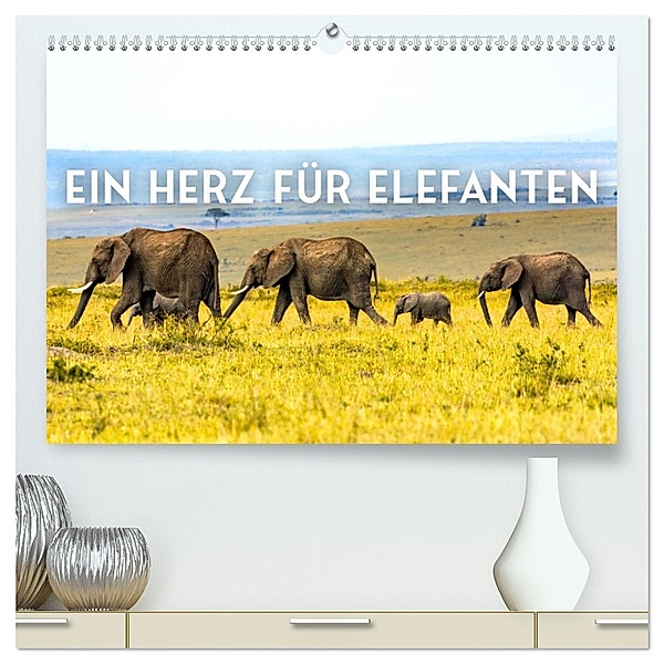 Ein Herz für Elefanten (hochwertiger Premium Wandkalender 2025 DIN A2 quer), Kunstdruck in Hochglanz, Calvendo, SF