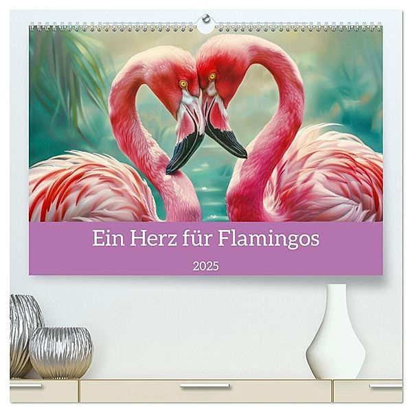 Ein Herz für Flamingos (hochwertiger Premium Wandkalender 2025 DIN A2 quer), Kunstdruck in Hochglanz, Calvendo, Liselotte Brunner-Klaus