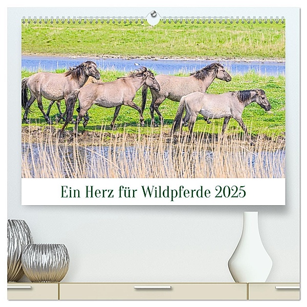 Ein Herz für Wildpferde (hochwertiger Premium Wandkalender 2025 DIN A2 quer), Kunstdruck in Hochglanz, Calvendo, Rainer Plett