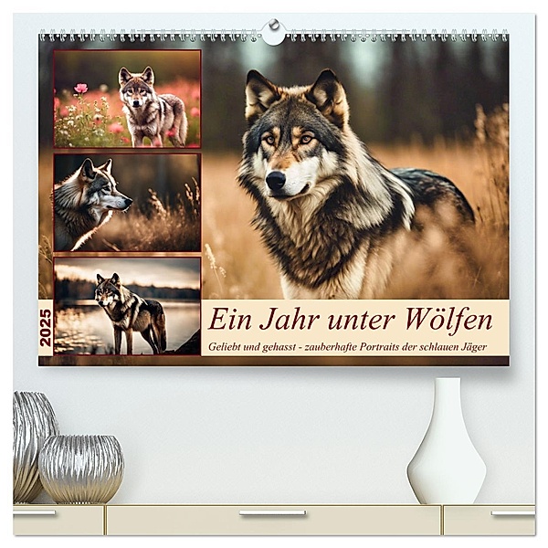 Ein Jahr unter Wölfen (hochwertiger Premium Wandkalender 2025 DIN A2 quer), Kunstdruck in Hochglanz, Calvendo, Claudia Kleemann