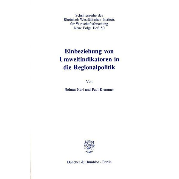 Einbeziehung von Umweltindikatoren in die Regionalpolitik., Helmut Karl, Paul Klemmer