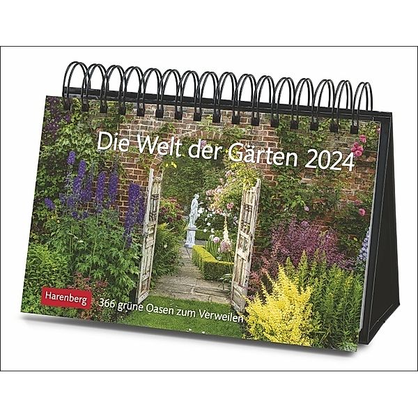 Eine Reise durch die Welt der Gärten Premiumkalender 2024. Tischkalender mit 365 Fotos idyllischer Gärten. Farbenprächtiger Aufstellkalender 2024. Garten-Kalender für jeden Tag, Ulrike Issel