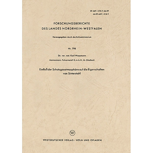 Einfluß der Schutzgasatmosphäre auf die Eigenschaften von Sinterstahl, Karl Waßmann