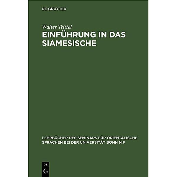 Einführung in das Siamesische / Lehrbücher des Seminars für orientalische Sprachen bei der Universität Bonn N.F. Bd.34, Walter Trittel
