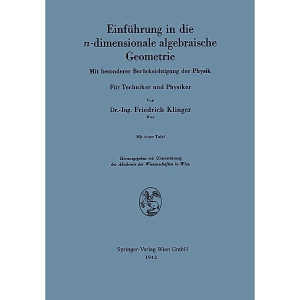 Einführung in die n-dimensionale algebraische Geometrie, Fiedrich Klinger