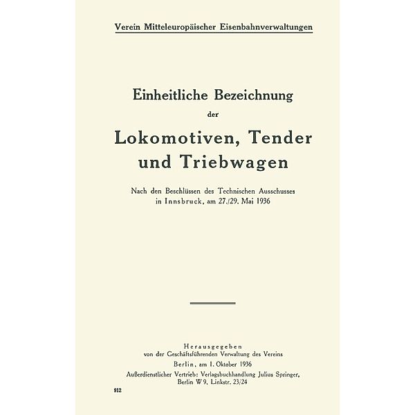 Einheitliche Bezeichnung der Lokomotiven, Tender und Triebwagen, Verein Mitteleuropäischer Eisenbahnverwaltungen