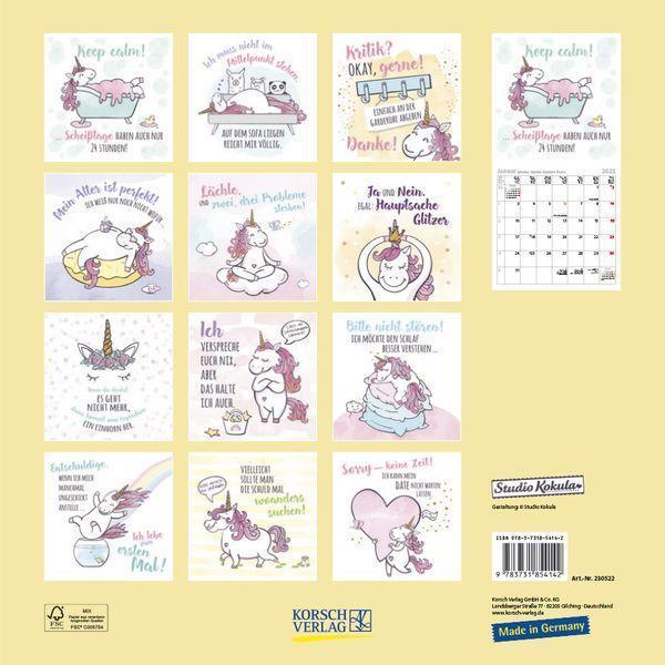 Tierkalender vom wahren Einhorn Broschürenkalender mit Ferienterminen 30 x 30 cm Einhorn 2022
