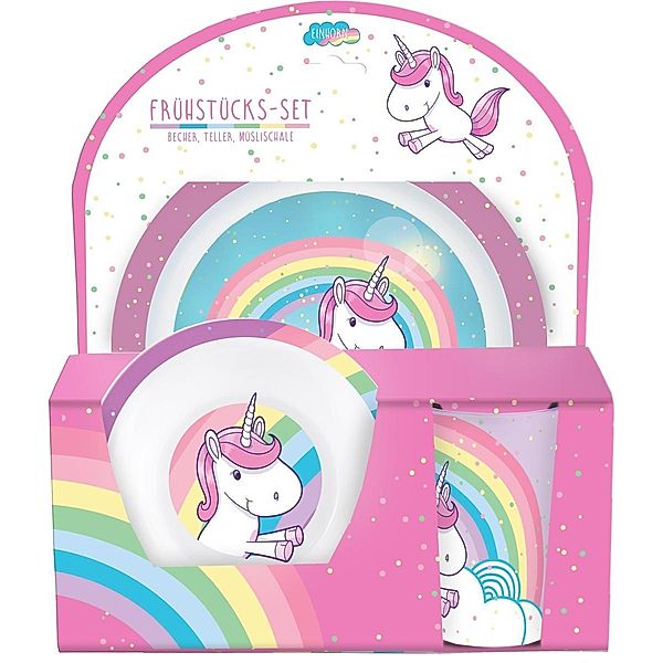 Einhorn 3tlg. Frühstücks-Set in offener Geschenkverpackung