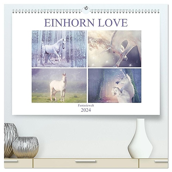 Einhorn Love - Fantasiewelt (hochwertiger Premium Wandkalender 2024 DIN A2 quer), Kunstdruck in Hochglanz, Liselotte Brunner-Klaus