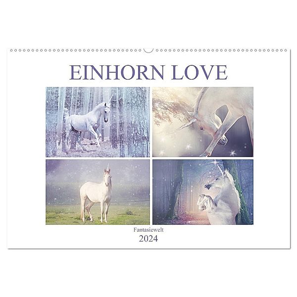 Einhorn Love - Fantasiewelt (Wandkalender 2024 DIN A2 quer), CALVENDO Monatskalender, Liselotte Brunner-Klaus