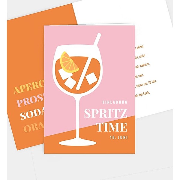 Einladungskarte Aperol Spritz, Klappkarte hoch (105 x 148mm)