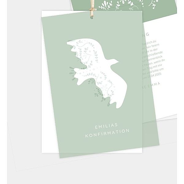 Einladungskarte Bird, Postkarte hoch mit Transparentpapier (120 x 170mm)