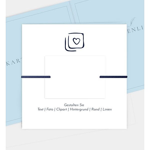 Einladungskarte Blanko Design, Klappkarte quadratisch mit Anhänger (145 x 145mm) mit Anhänger