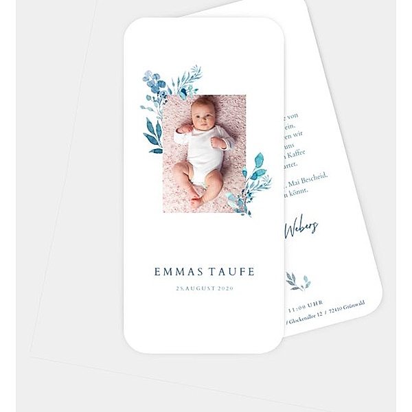 Einladungskarte Blaue Blüte, Postkarte hoch (100 x 210mm)