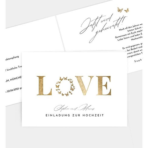 Einladungskarte Butterfly Love, Klappkarte quer (148 x 105mm)