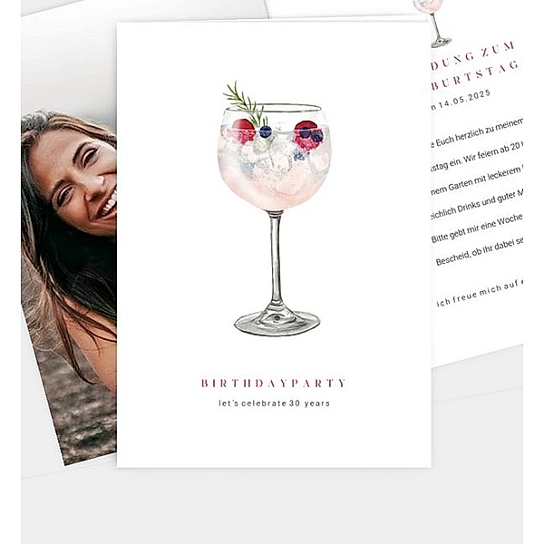 Einladungskarte Cocktailparty - Lillet, Klappkarte hoch (120 x 170mm)