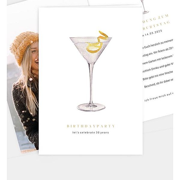 Einladungskarte Cocktailparty - Martini, Klappkarte hoch (120 x 170mm)