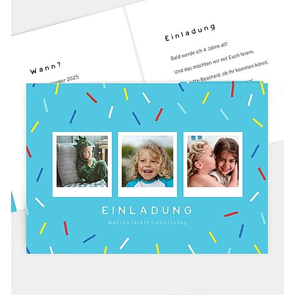 Einladungskarte Confetti Fun, Klappkarte quer (170 x 120mm)