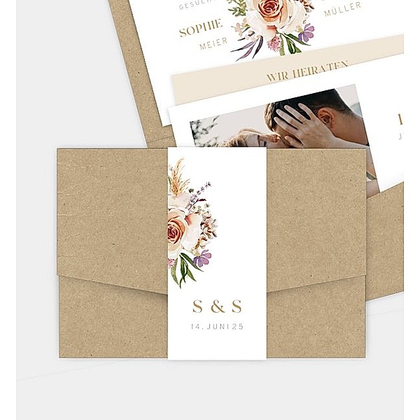 Einladungskarte Delicate Bouquet, Pocketfold, unbedruckte Hülle (168 x 118mm)