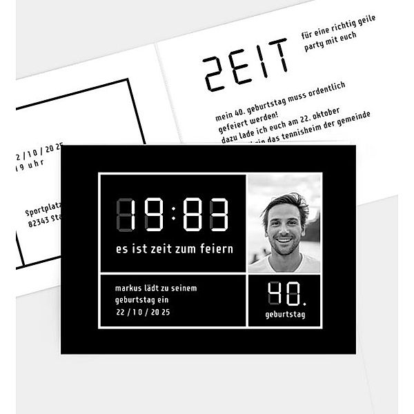 Einladungskarte Digital Clock, Klappkarte quer (148 x 105mm)