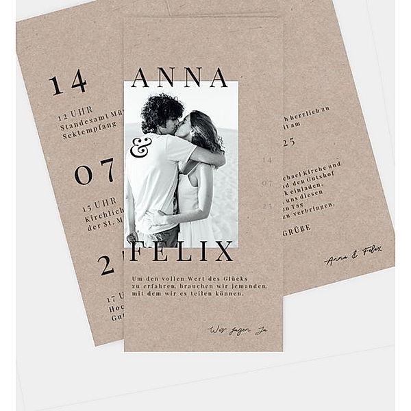 Einladungskarte Editorial Wedding Style · Crafty, Klappkarte hoch (100 x 210mm)