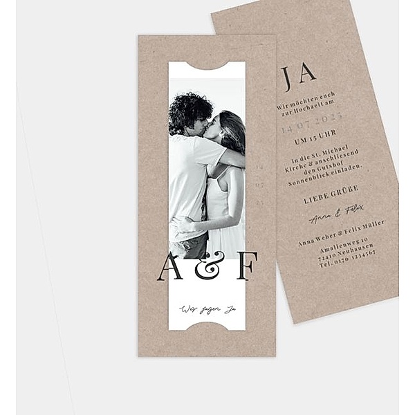 Einladungskarte Editorial wedding style · crafty, Fotostreifen mit Tasche (90 x 210mm)