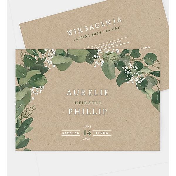 Einladungskarte Eucalyptus Wreath, Postkarte quer (170 x 120mm)
